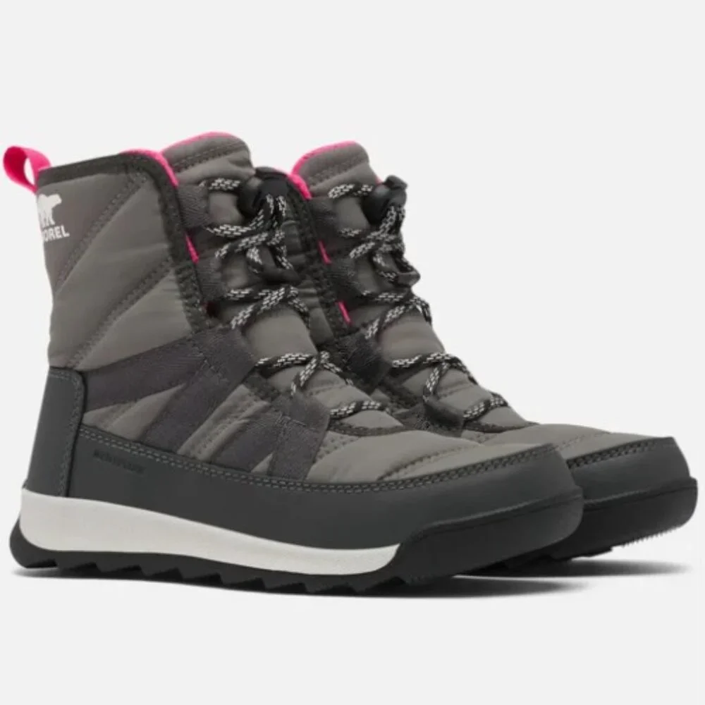 NWOT Sorel Whitney II Short Lace Winter Boot Girls pink grey gray size 4